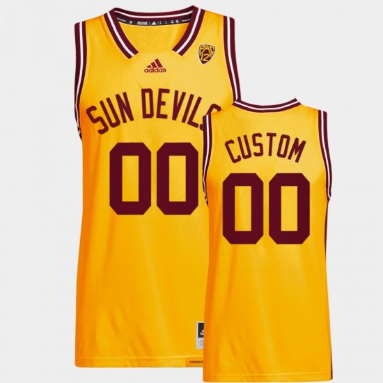 #00 Custom College Basketball Arizona State Sun Devils Reverse Retro Men\'s Gold Jerseys 230378-133