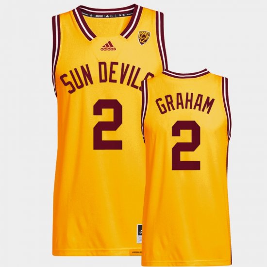 #2 Jalen Graham College Basketball Arizona State Reverse Retro Basketball Men\'s Gold Jersey 116366-906