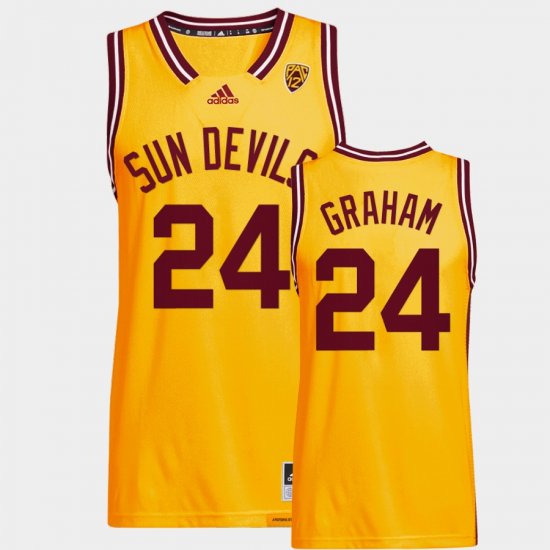 #24 Jalen Graham College Basketball Arizona State Reverse Retro Men Gold Jerseys 154318-649