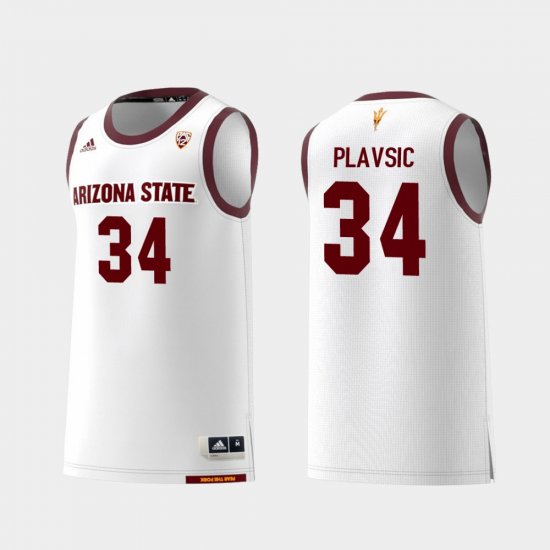 #34 Uros Plavsic Replica Arizona State College Basketball Men White Jerseys 937367-366