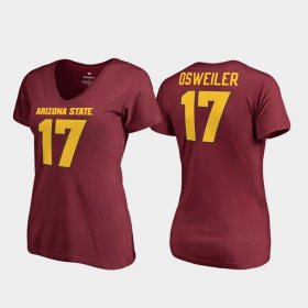 #17 Brock Osweiler College Legends Arizona State University V-Neck Women's Maroon T-Shirt 712505-404