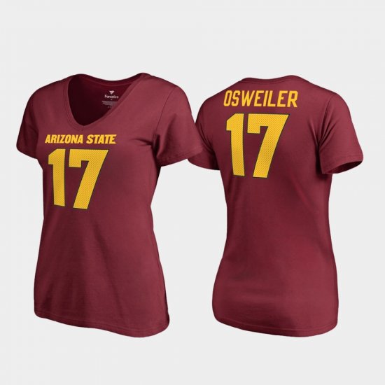 #17 Brock Osweiler College Legends Arizona State University V-Neck Women\'s Maroon T-Shirt 712505-404