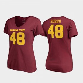 #48 Terrell Suggs College Legends Arizona State Sun Devils V-Neck Women's Maroon T-Shirt 345063-260