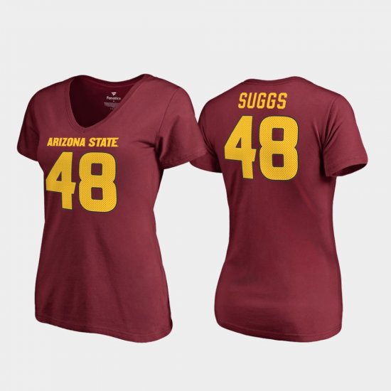 #48 Terrell Suggs College Legends Arizona State Sun Devils V-Neck Women\'s Maroon T-Shirt 345063-260